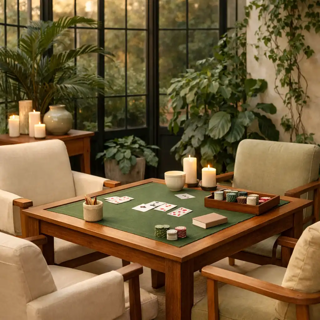 Salon de cartes confortable sous une verrière
